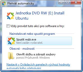 Spuštění instalačního CD Ubuntu ve Windows