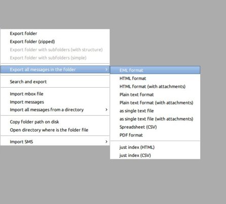 Kontextová nabídka pro export vybraných e-mailů﻿
