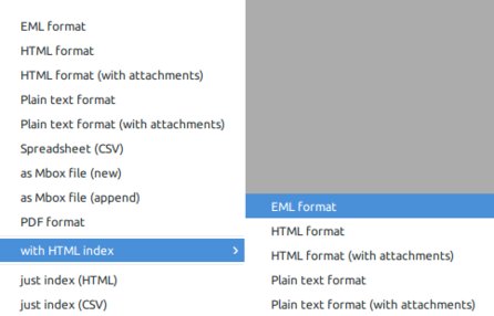 Kontextová nabídka pro uložení vybraných e-mailů s indexem﻿