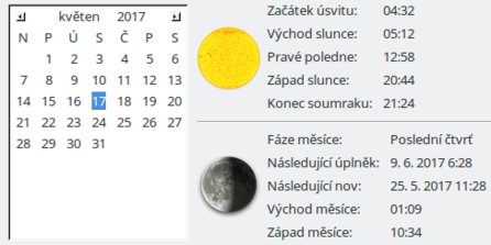 Kalendář východu a západu Slunce a Měsíce