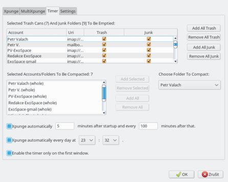 Záložka Timer okna Xpunge Preferences s možností naplánování akce