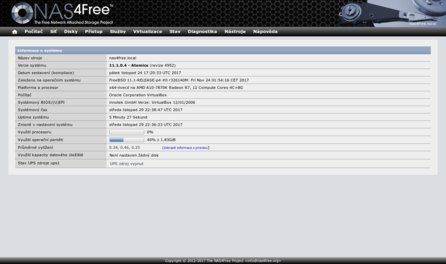 Hlavní stránka webového rozhraní systému NAS4Free