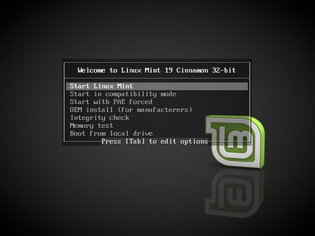Uvítací obrazovka instalátoru Linux Mintu