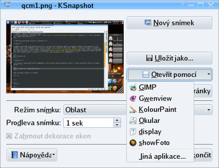 KSnapshot - Otevřít pomocí