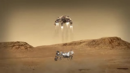 Počítačová simulace přistání Perseverance na Marsu (z Youtube NASA)