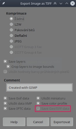 Uložení GeoTIFF metadat