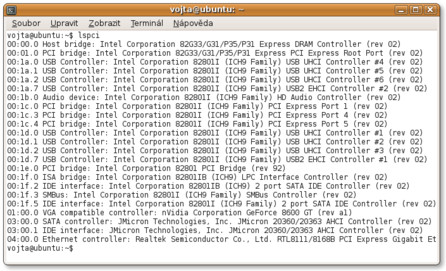 Informace o PCI zařízeních poskytnuté nástrojem lspci