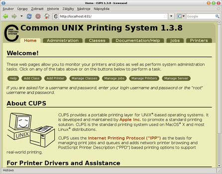 Webové rozhraní CUPS běžící na portu 631