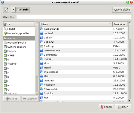 Vybrání adresáře