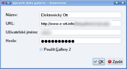 Nastavit připojení do  Gallery2