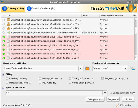 DownThemAll: Hromadně stahujeme titulky pomocí filtru „srt“