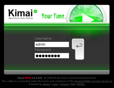 Přihlášení do systému Kimai