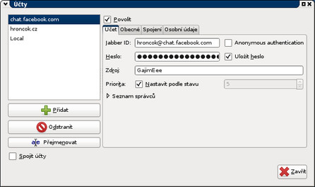 Přidání účtu do programu Gajim