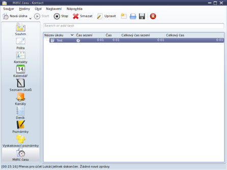 Programový balík Kontact (zde v režimu měřiče času)