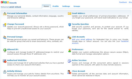 Zoho Accounts - nastavení uživatelského účtu
