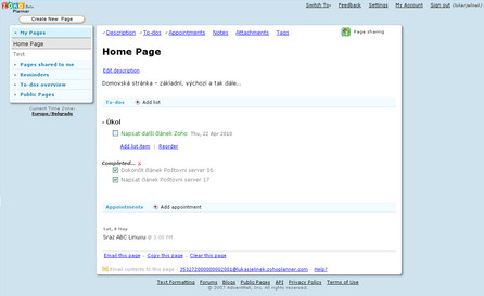 Zoho Planner - domovská stránka