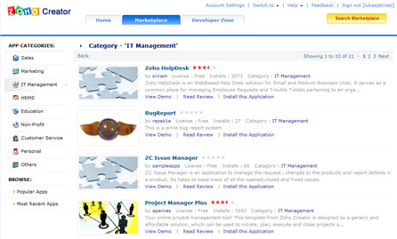 Zoho Marketplace - nabídka aplikací