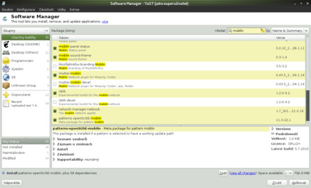 Správce softwaru ve verzi pro GTK. Je libo Moblin? Srovnejte s verzí pro KDE/Qt níže. Obě přesně odpovídají svému prostředí