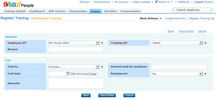 Zoho People – formulář přihlášky na školení