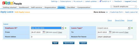 Zoho People – žádost o poskytnutí pracovního volna