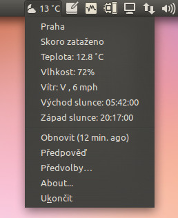Indikátor počasí v horním panelu
