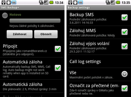 SMS Backup + zálohuje SMS do Gmailu