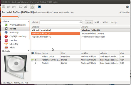 Rhythmbox – skladby po naimportování