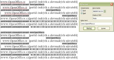 Ukážka rôznych možností zadania tzv. ruby textu