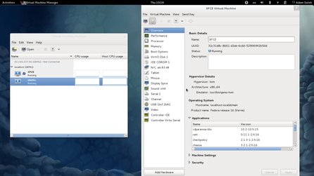 Fedora má vo VirtManageri peknú ikonku, škoda že to zatiaľ (z licenčných dôvodov) nefunguje aj u Ubuntu. Ale nainštalovaný software sa dá prezerať všade