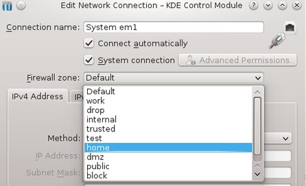 Takto vypadá nastavení zóny pro konkrétní připojení pomocí nástroje Network Connections v systémových nastaveních KDE. Podobné „přepínátko“ by se mělo brzy objevit i v appletu NM, který je v GNOME a jiných prostředích