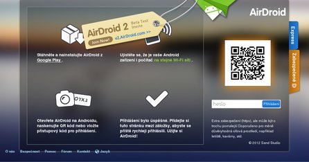 Přihlášení do AirDroid přes webové rozhraní