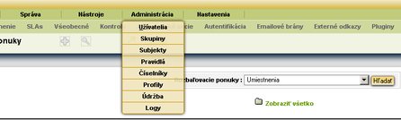 Menu záložky Administrácia