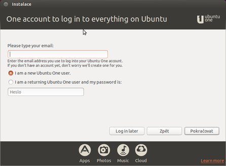 Přihlášení k Ubuntu One již při instalaci