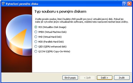 Výběr typu nového pevného disku
