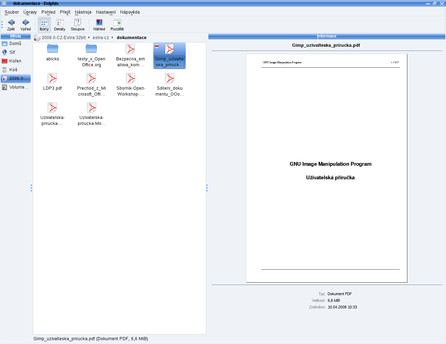 Náhľad na PDF súbor v správcovi súborov Dolphin