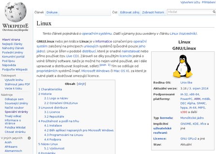 Wikipedie – heslo Linux