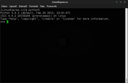 Spustený Python interpreter v Linuxovom prostredí