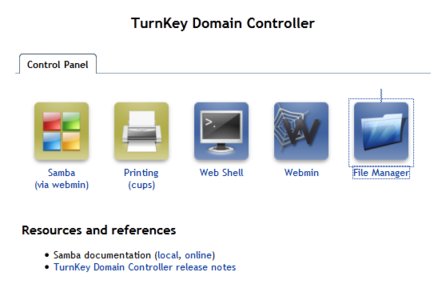 Webová administrace TurnKey Linuxu v roli řadiče domény Active Directory