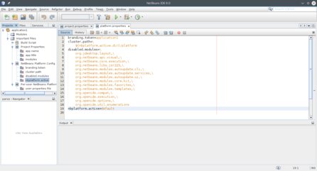 Prostredie NetBeans IDE s vytvoreným projektom pre NetBeans Platform