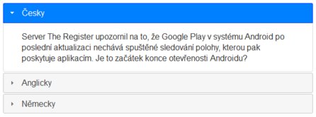 „Harmonika“ realizovaná widgetem Accordion