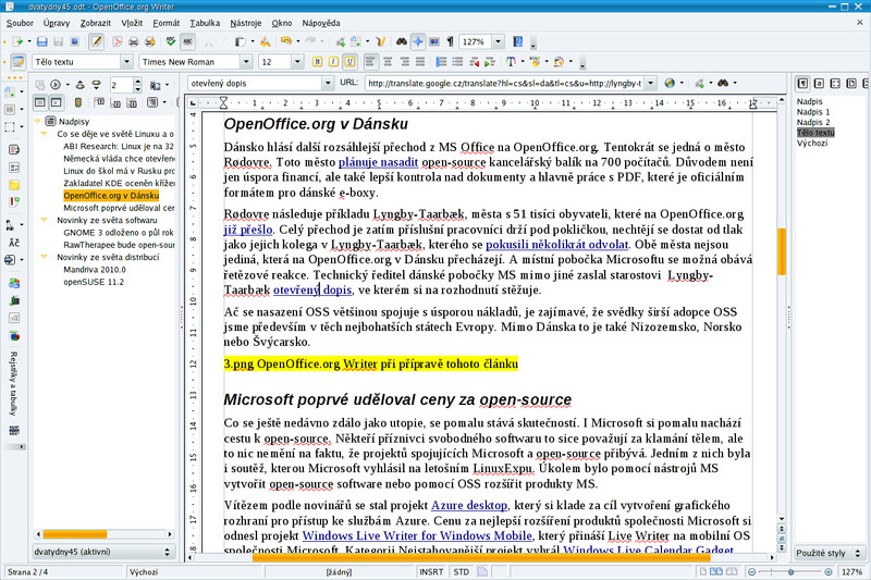 OpenOffice.org Writer při přípravě tohoto článku