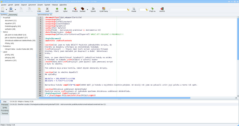 Geany IDE a jeho pojetí dokumentu v LaTeXu