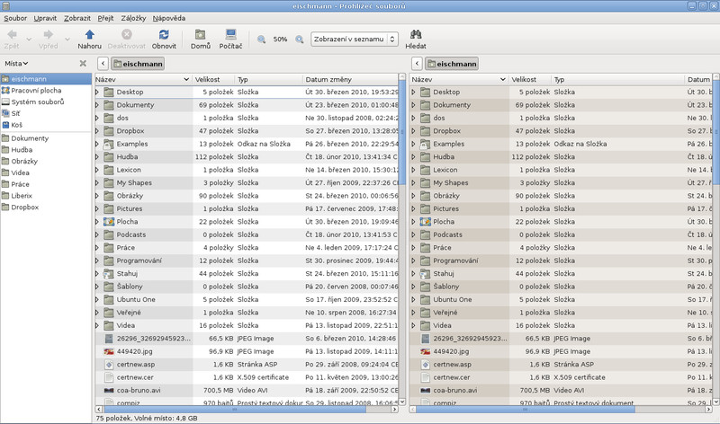 Správce souborů Nautilus nyní umí pracovat s režimu dvou panelů