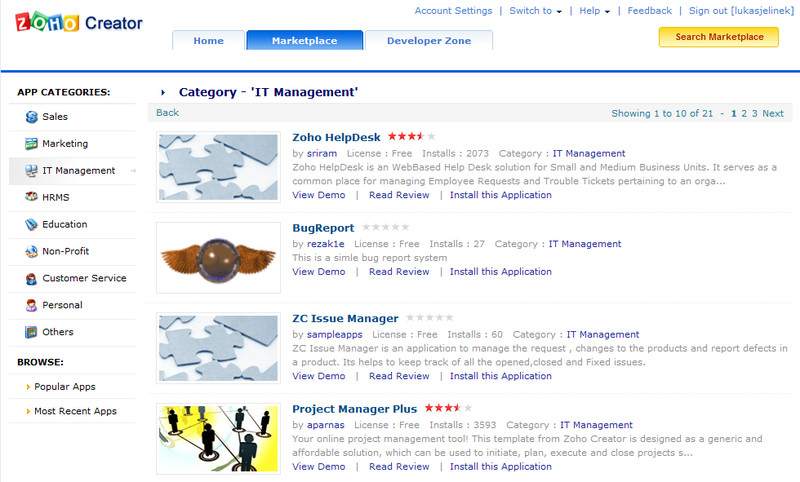 Zoho Marketplace - nabídka aplikací