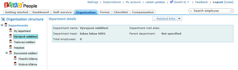 Zoho People – organizační struktura