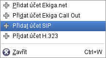 Přidání SIP účtu