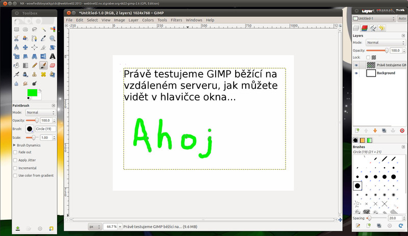 Tenhle GIMP je nějaký zvláštní – běží na vzdáleném serveru