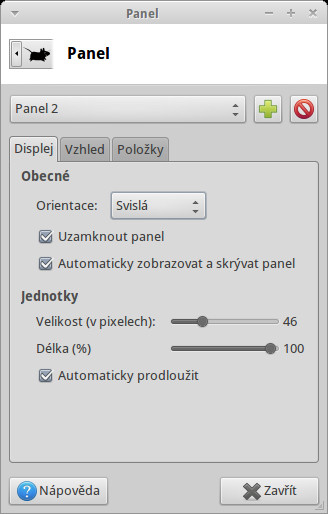 Předvolby panelu