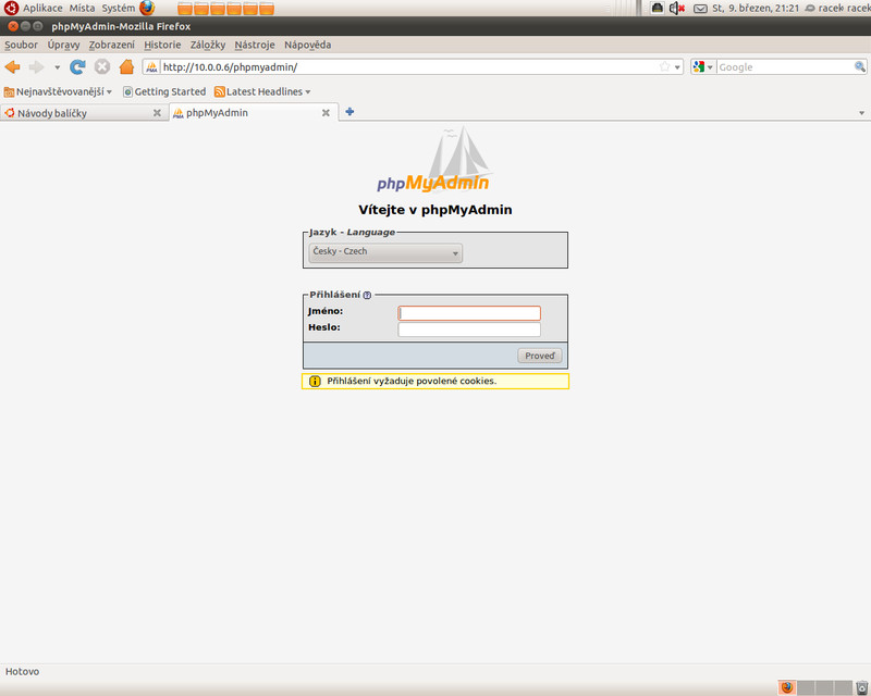Funkční phpmyadmin hned po instalaci