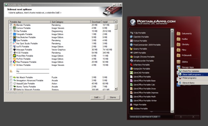 Instalace nových aplikací prostřednictvím PortableApps store